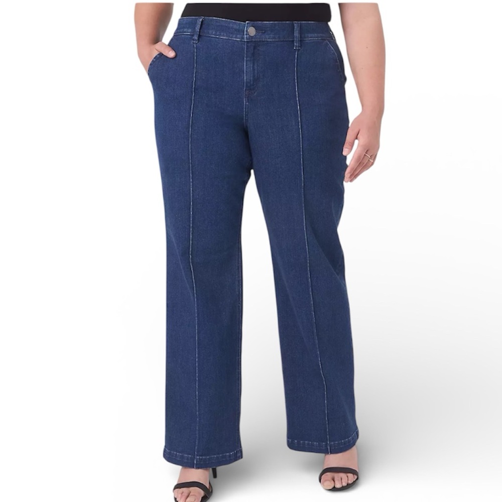 Lane Bryant Signature Wide Leg High Rise Stretch Denim Jeans Dark NWT Womens 14‎